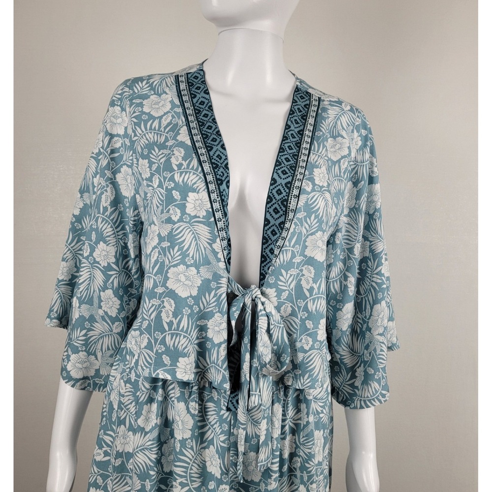 2 Piece Maxi Skirt Set Womens Blue Floral Hummingbird Excellent Boho - Large - Picture 2 of 12